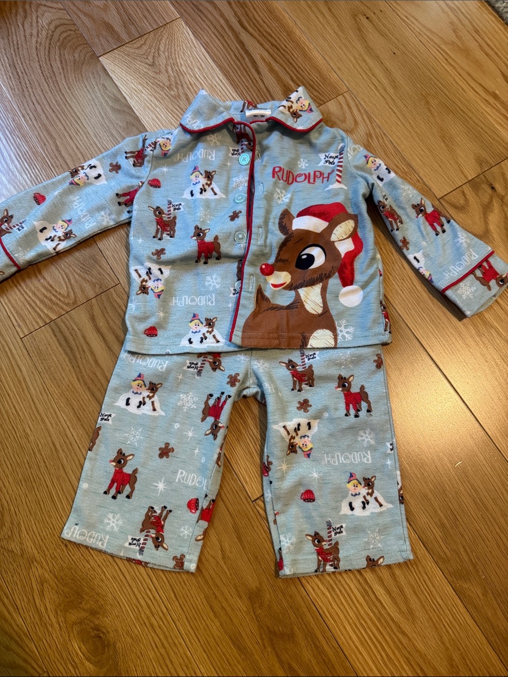 Rudolph Light Blue Kids Pajama Set - Two-Piece Holiday Sleepwear